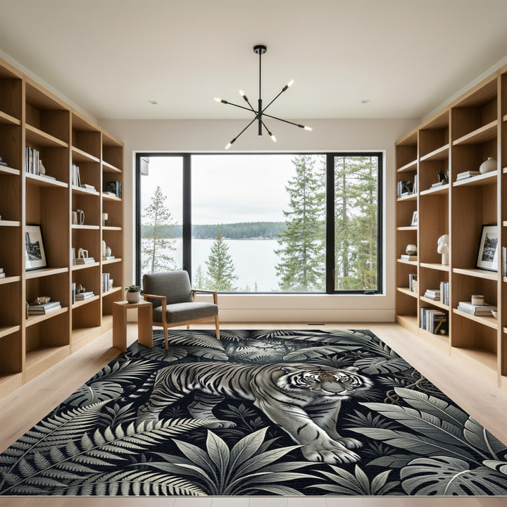 Monochromatic Tiger Amongst Lush Foliage Rug