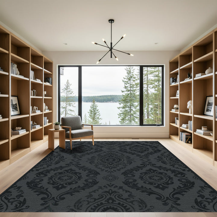 Dark Charcoal Damask Ornament Rug