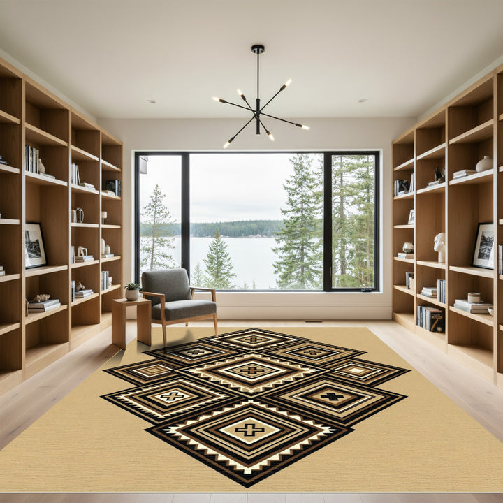 Geometric Brown Cross Diamond Rug