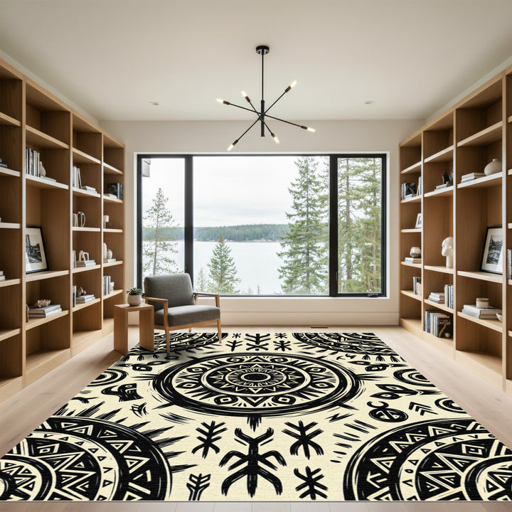 Tribal Black Sunburst Mandala Rug