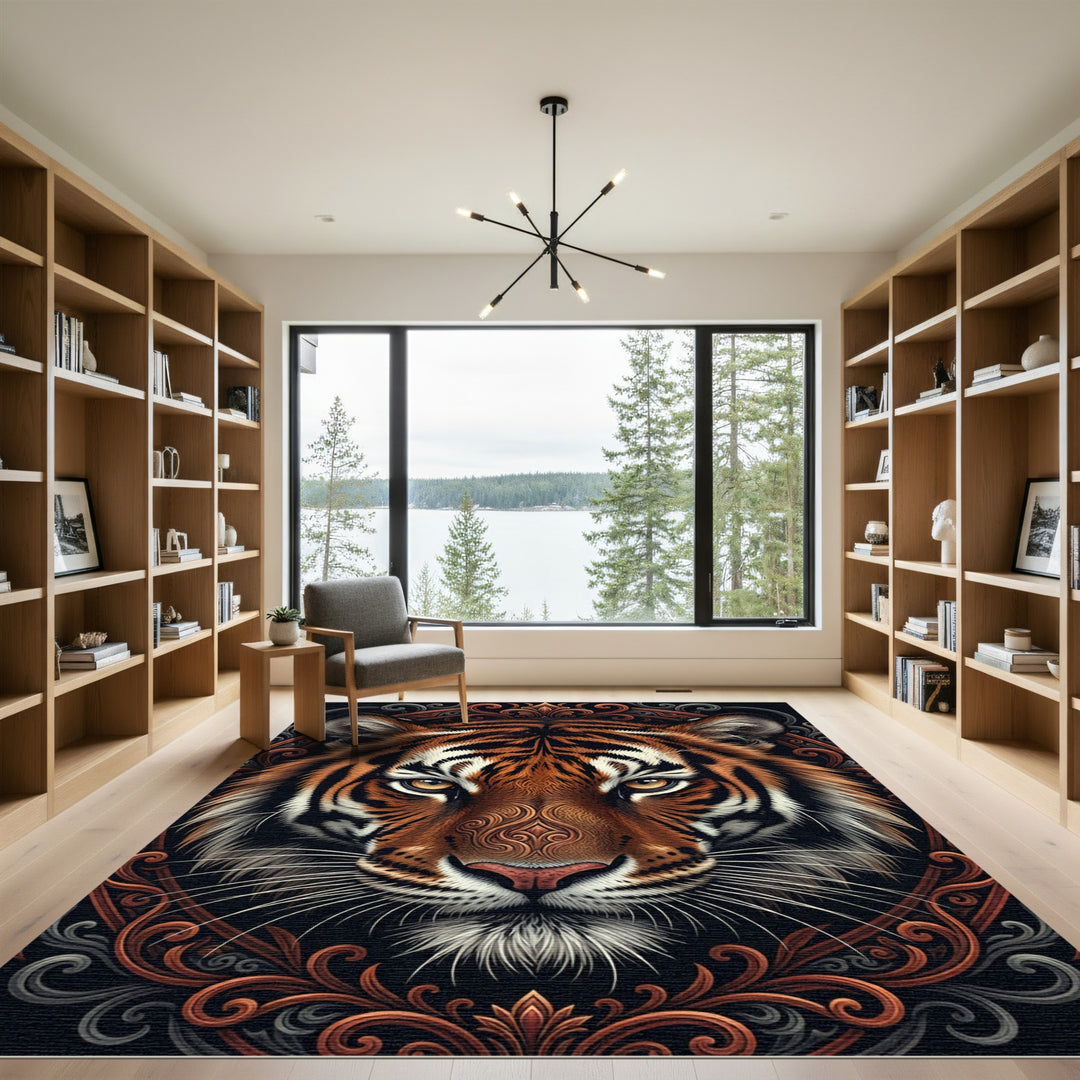 Majestic Tiger Face Ornate Frame Rug