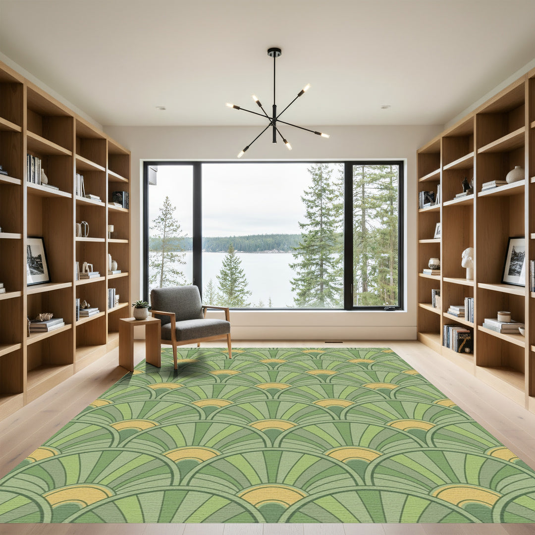 Verdant Green Fanburst Repeat Rug