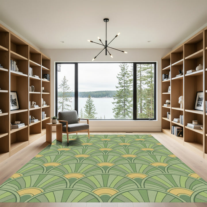 Verdant Green Fanburst Repeat Rug