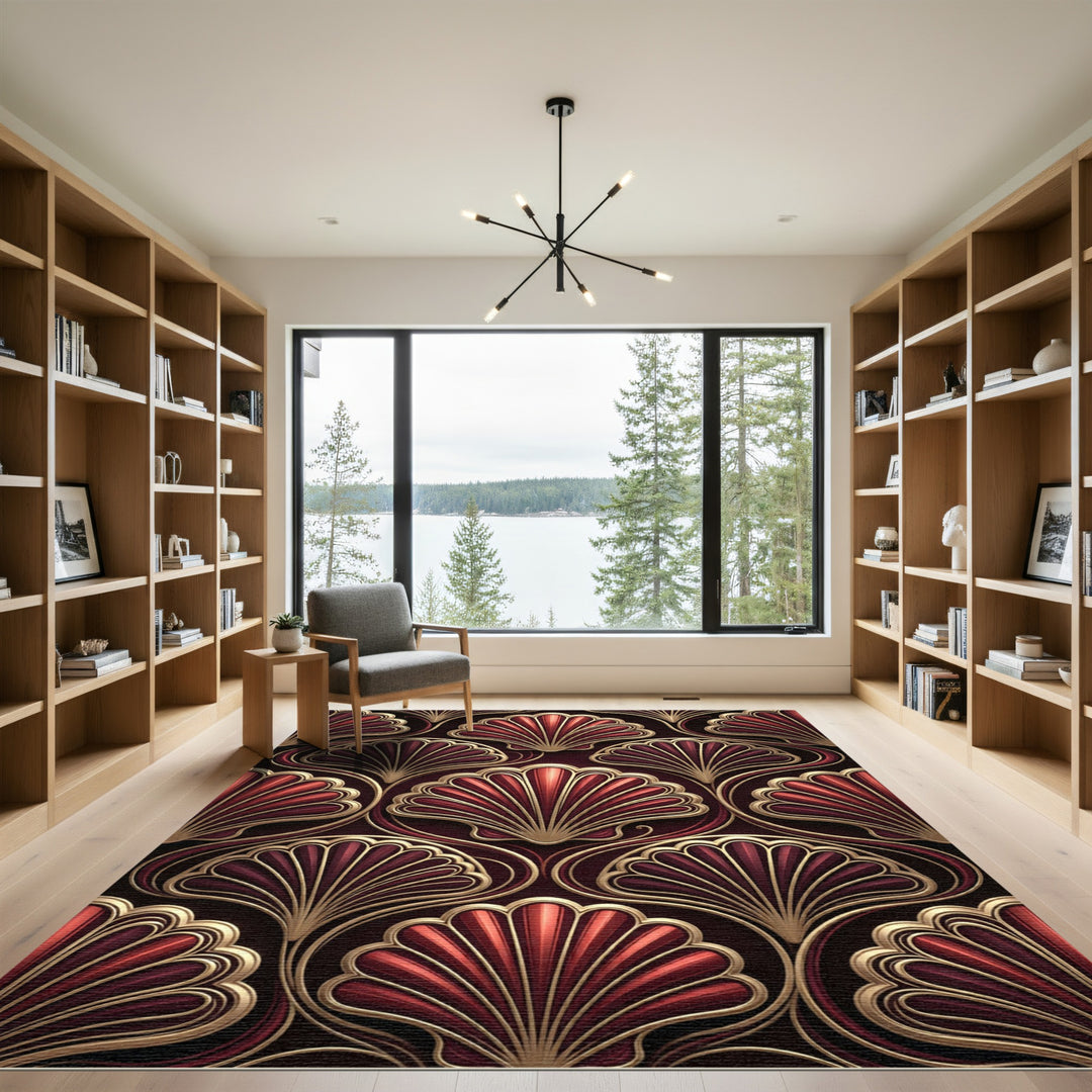 Art Deco Burgundy Fan Rug