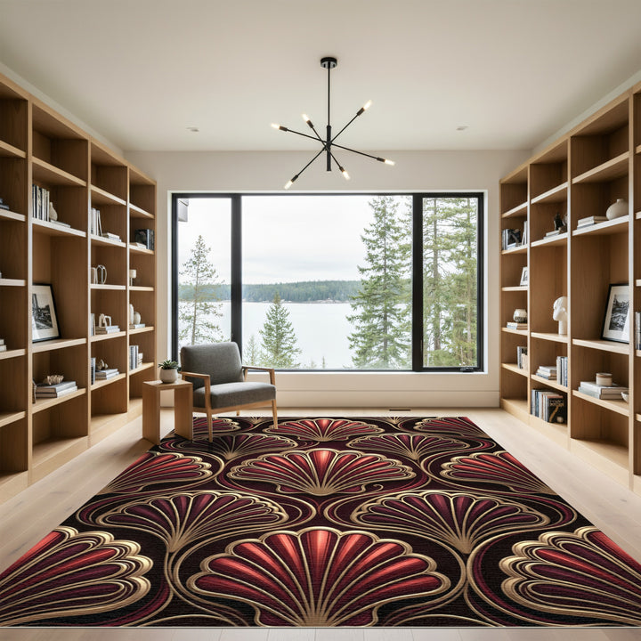 Art Deco Burgundy Fan Rug