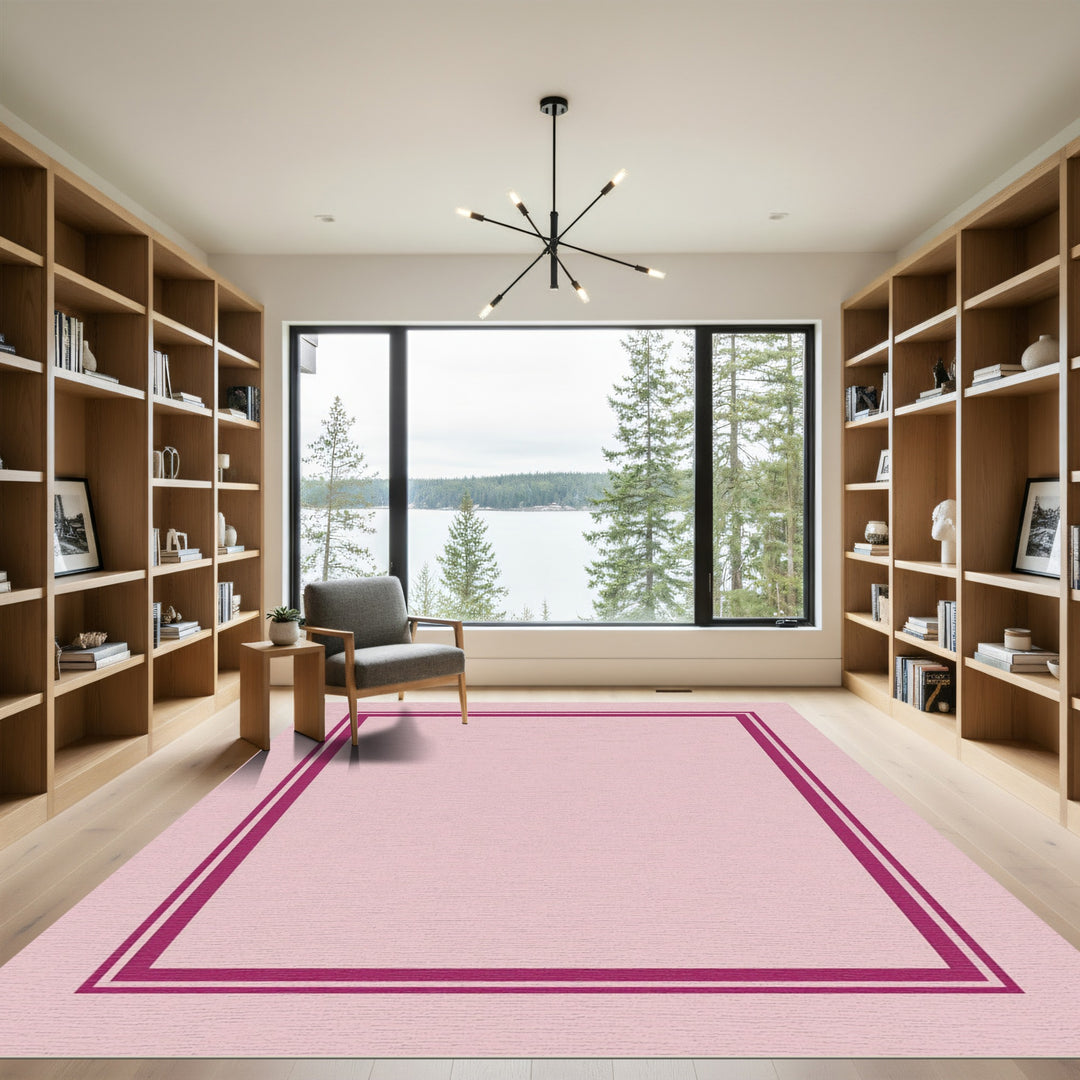 Delicate Pink Double Border Frame Rug