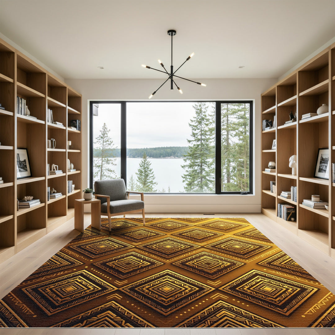 Golden Geometric Tribal Diamond Rug