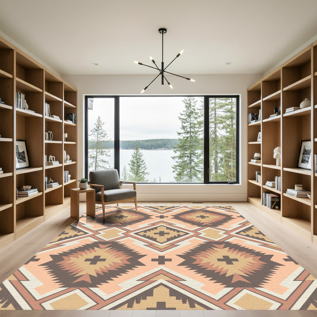 Warm Earthy Diamond Cross Geometric Rug