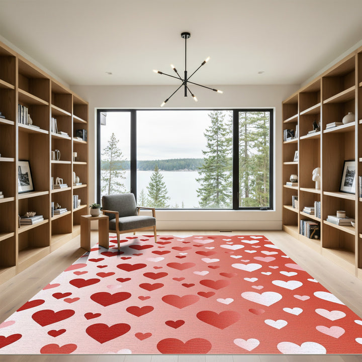 Red Gradient Scattered Hearts Rug