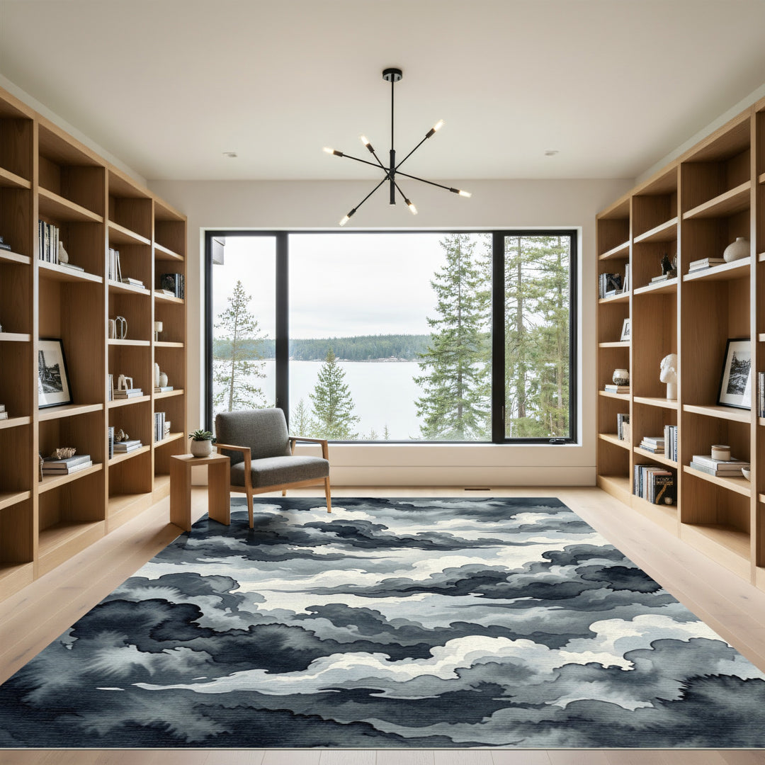 Dramatic Gray Ink Wash Clouds Rug
