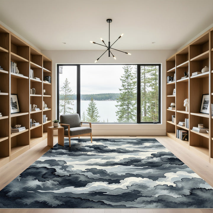 Dramatic Gray Ink Wash Clouds Rug