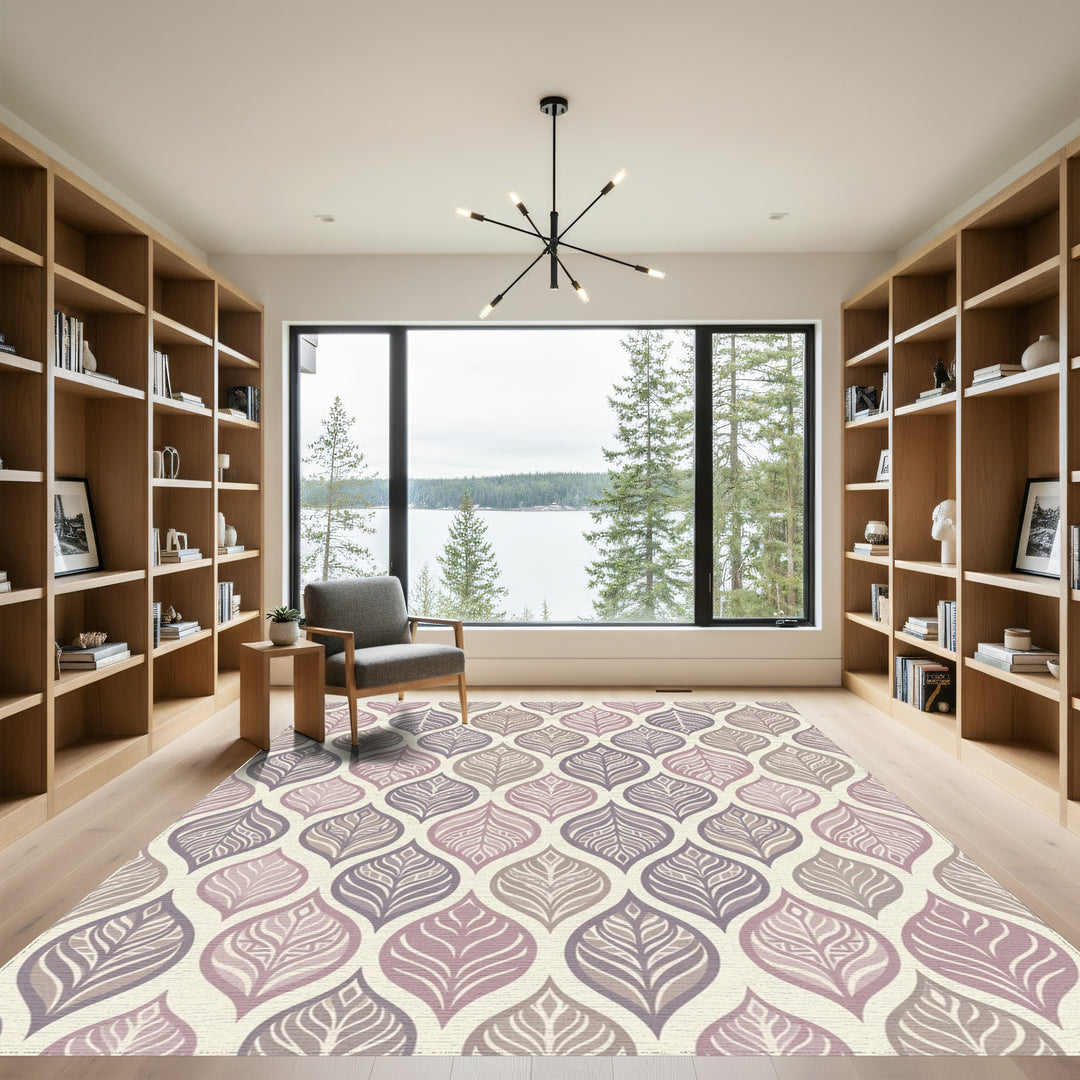 Subtle Lavender Leaf Overlay Rug