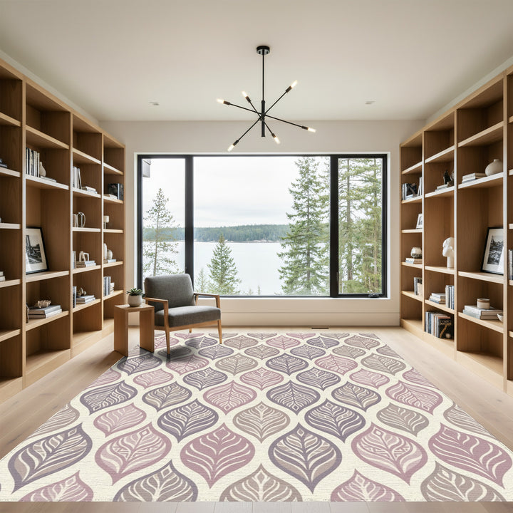 Subtle Lavender Leaf Overlay Rug