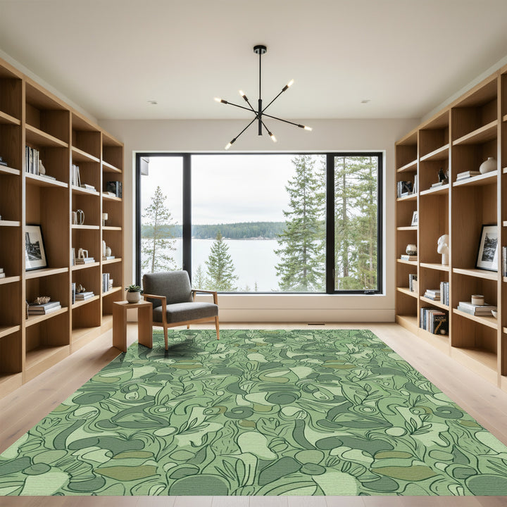 Earthy Green Organic Abstract Foliage Rug