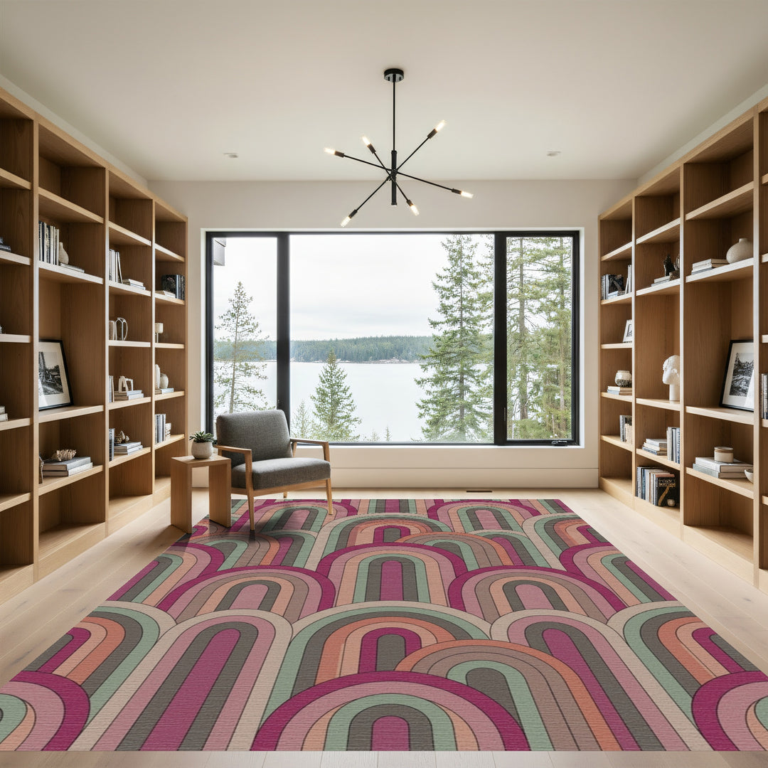 Retro Archway Terracotta Muted Rainbow Rug