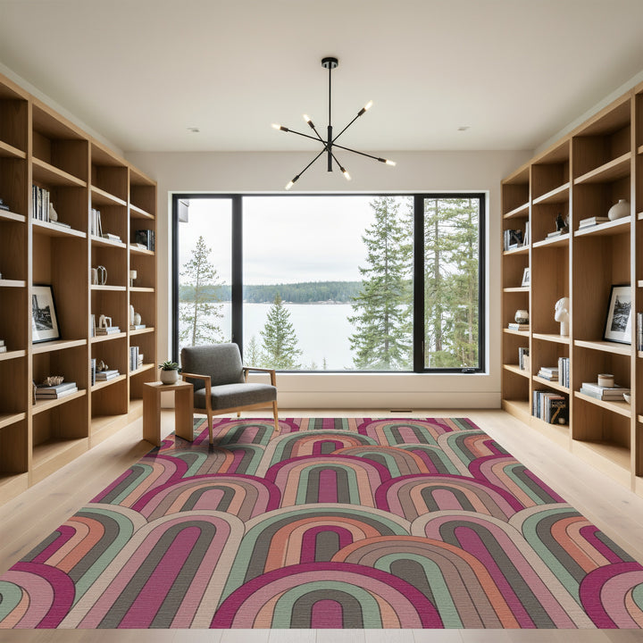 Retro Archway Terracotta Muted Rainbow Rug