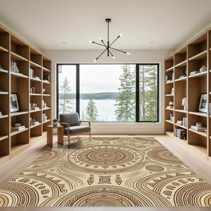 Earthy Tan Tribal Circles Rug