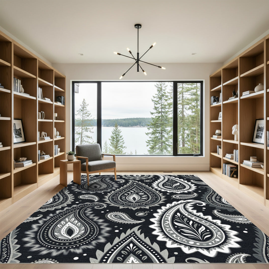 Classic Paisley Black White Rug