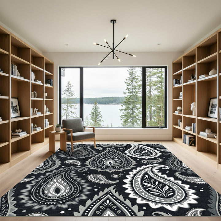 Classic Paisley Black White Rug