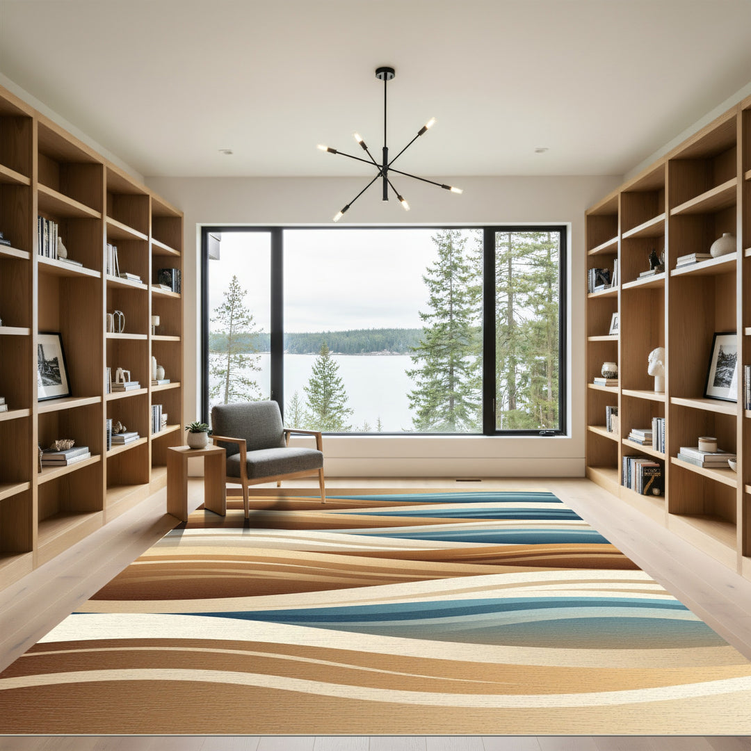 Abstract Earthy Beige Wave Rug