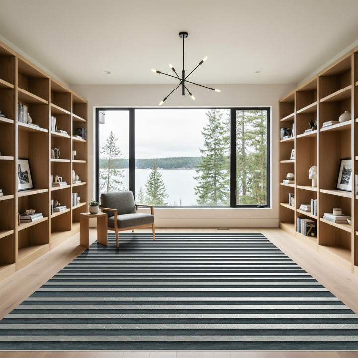 Modern Brushed Metal Horizontal Waves Rug
