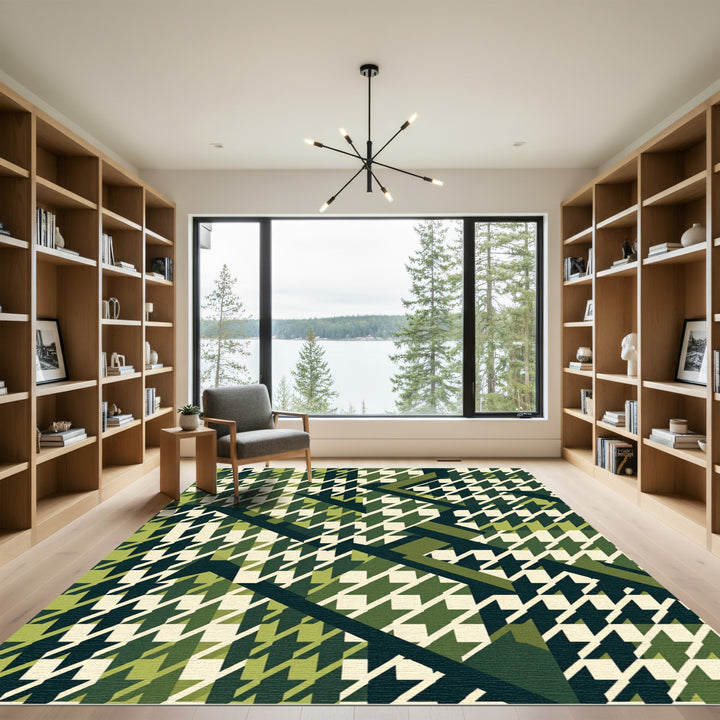 Geometric Houndstooth Green Accent Rug