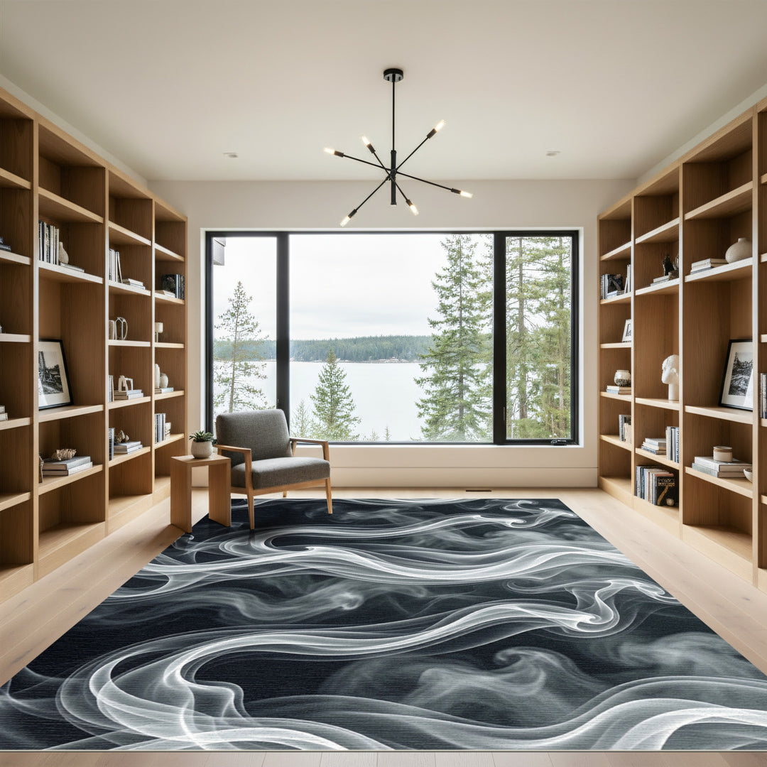 Elegant White Smoke Swirl Rug