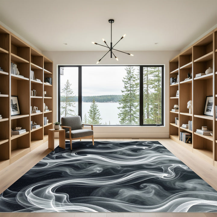 Elegant White Smoke Swirl Rug