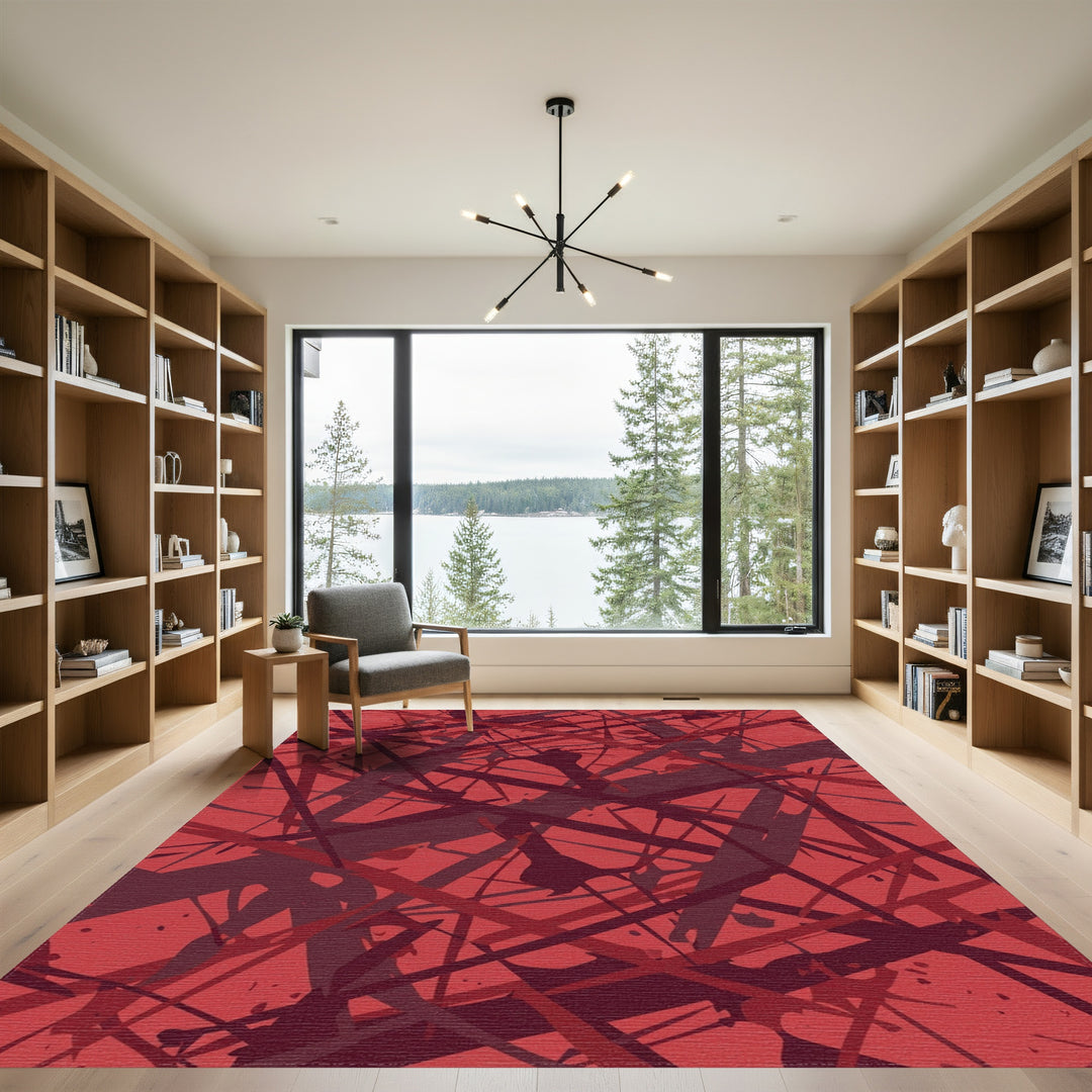 Crimson Scribble Abstract Splash Rug