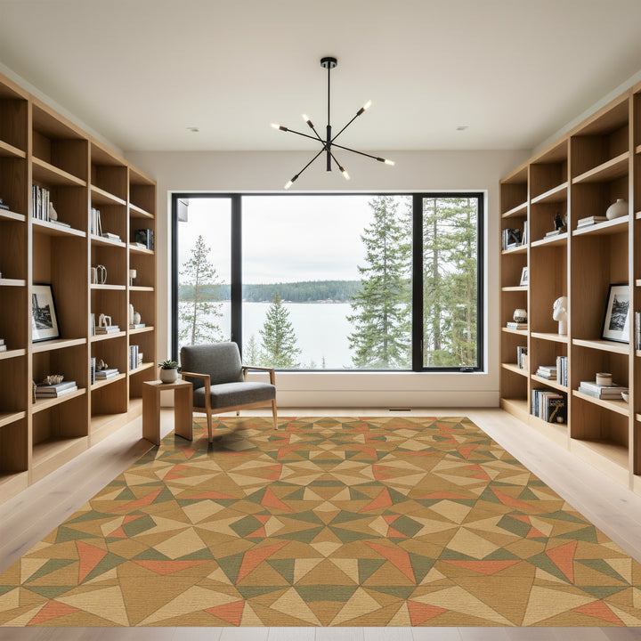 Geometric Earth Tone Interlocking Shapes Rug