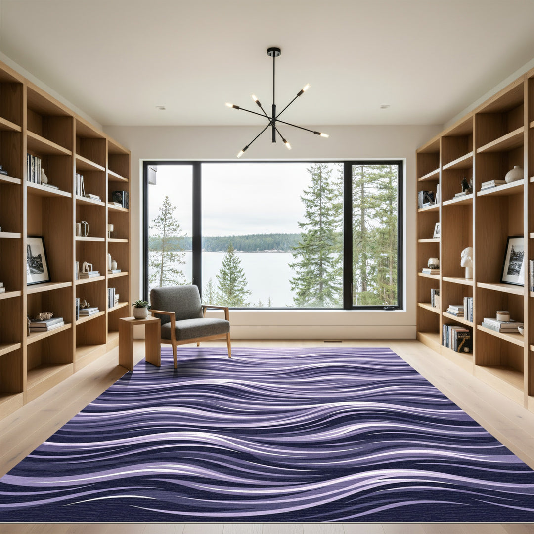 Abstract Purple Wave Composition Rug