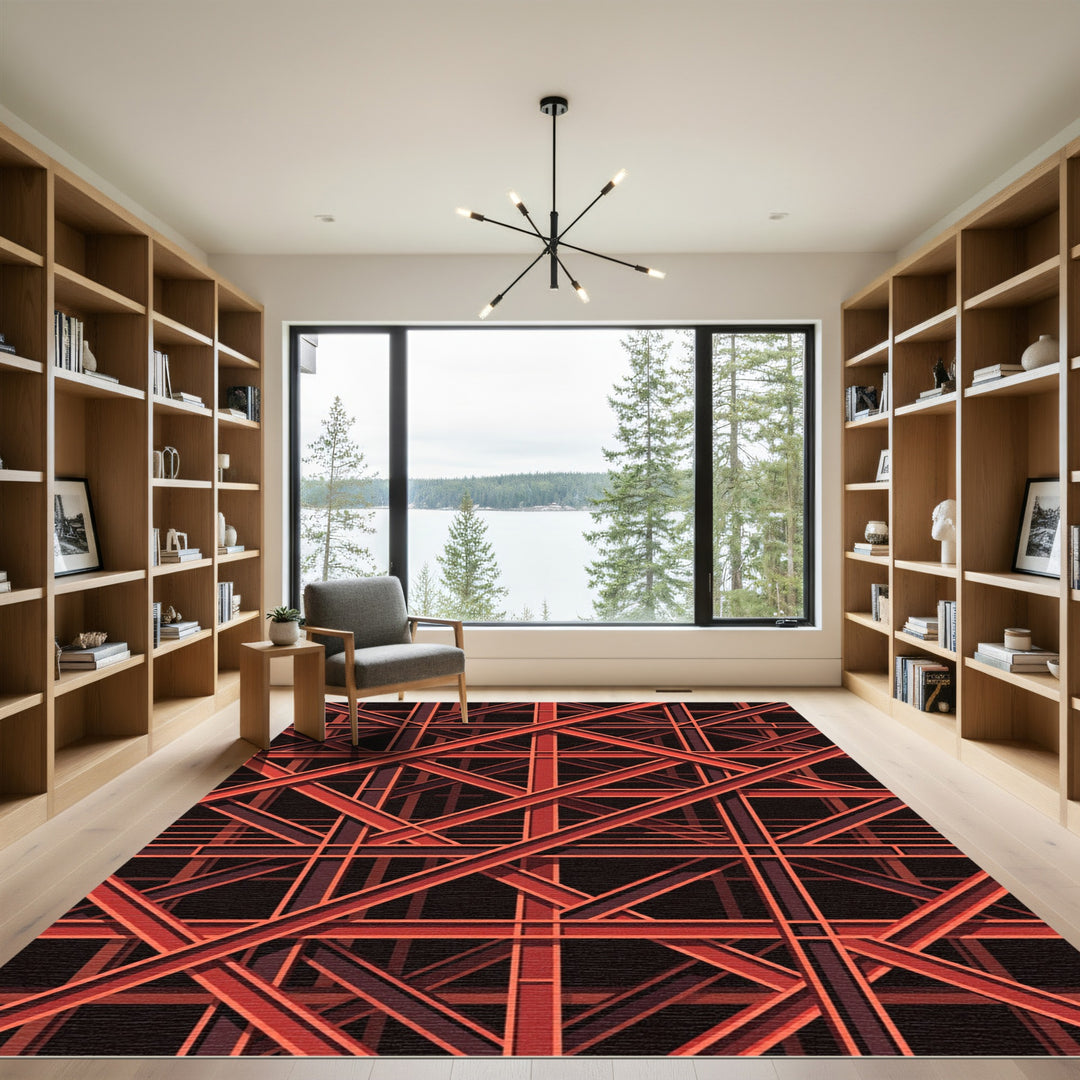 Crimson Geometric Truss Lattice Rug