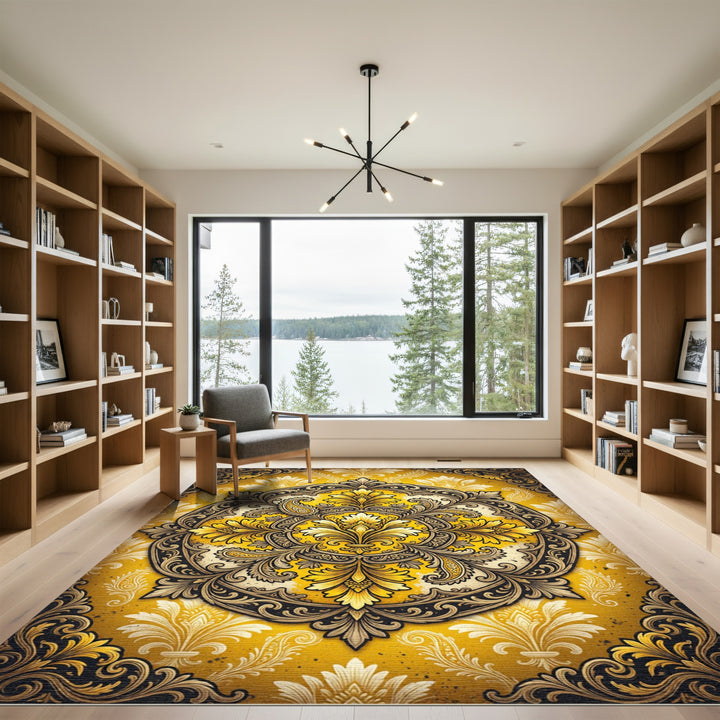 Elegant Gold Black Fleur-de-lis Rug