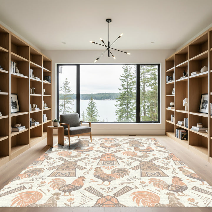 Rustic Rooster Windmill Farm Garden Rug