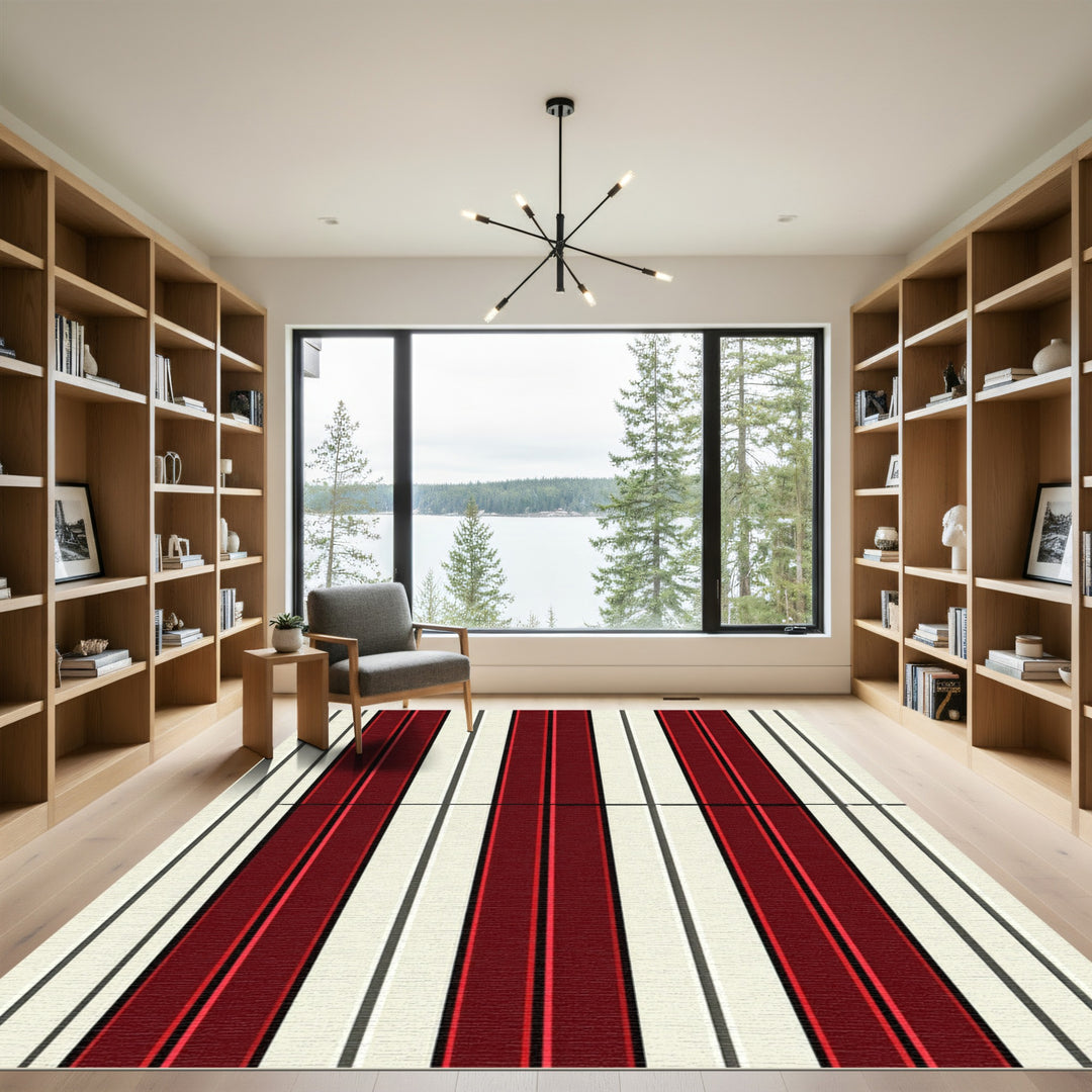 Bold Burgundy Cream Vertical Stripe Rug