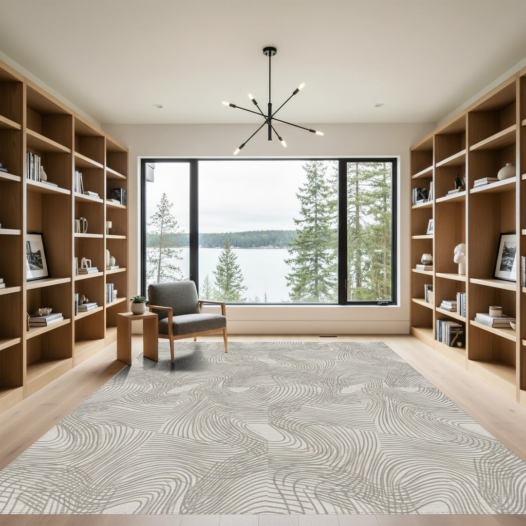 Earthy Taupe Swirling Lines Rug
