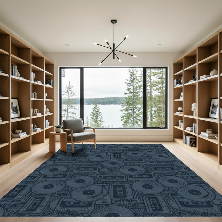 Retro Dark Blue Vinyl Cassette Mix Rug