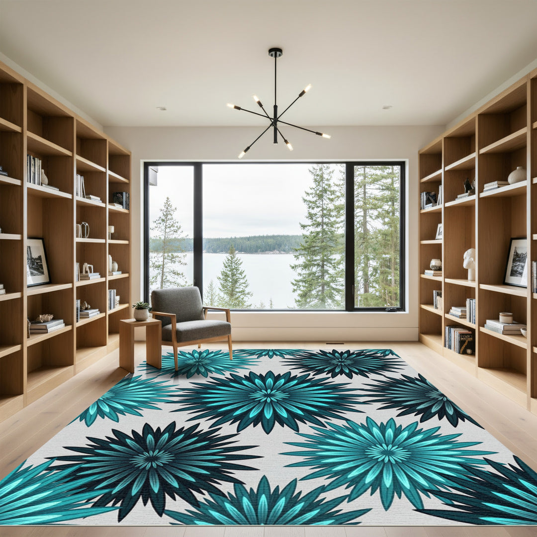 Teal Starburst Floral Rug