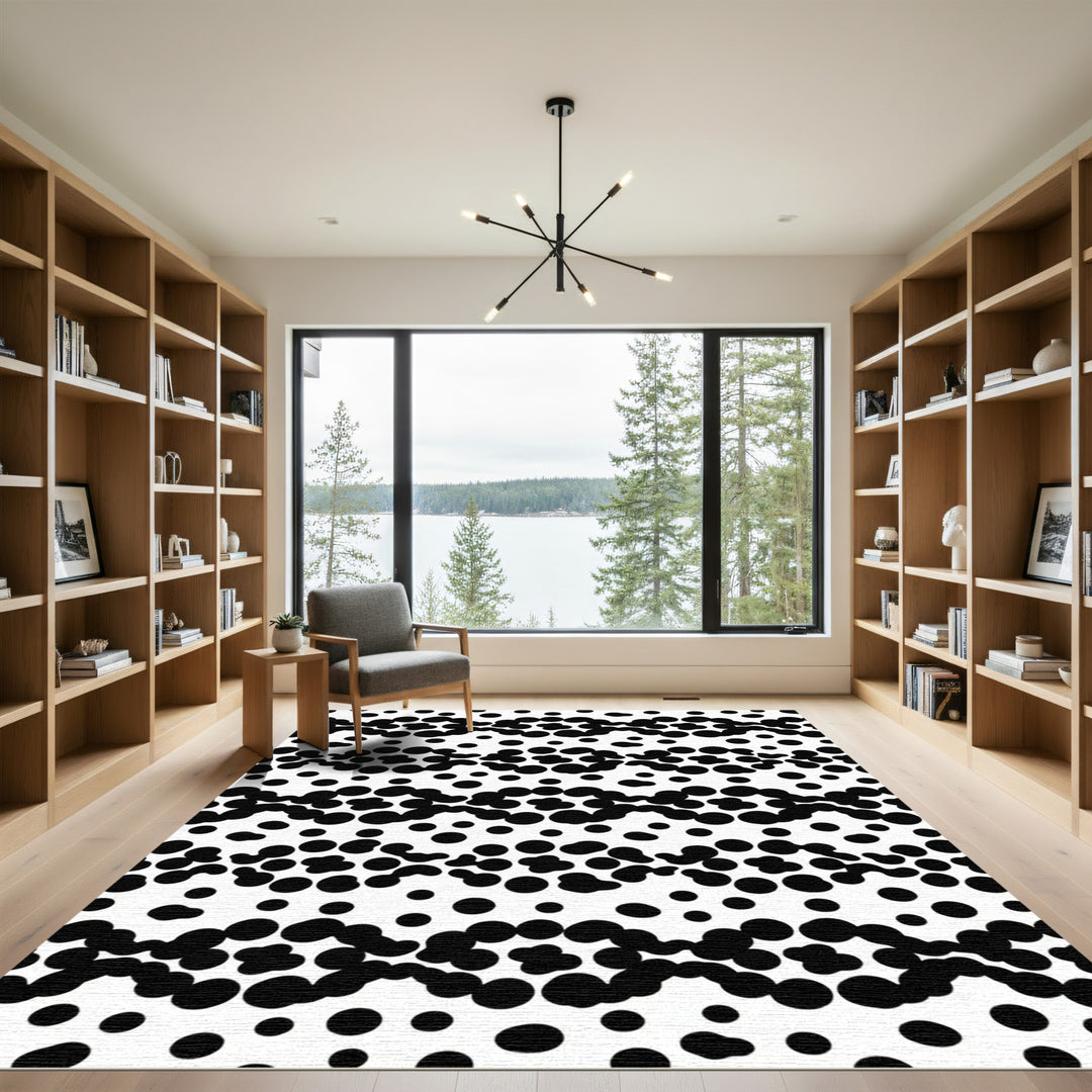 Abstract Black Dot Wave Rug