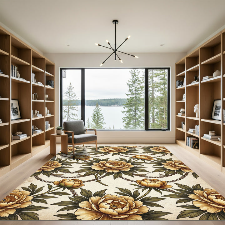 Golden Peony Chain Floral Rug