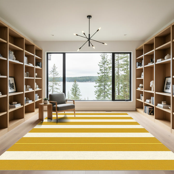 Golden Yellow White Stripe Rug