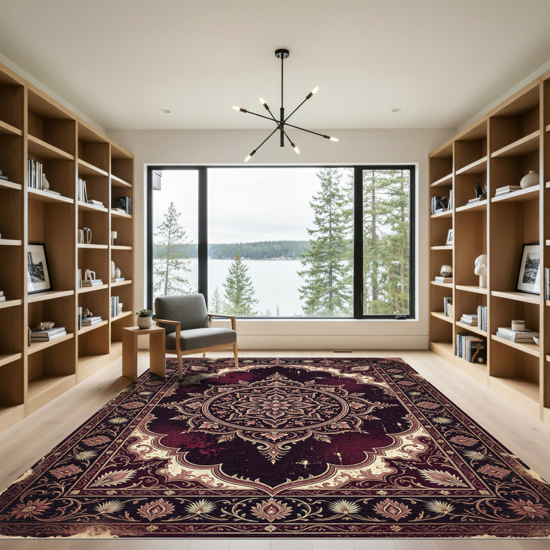 Vibrant Crimson Medallion Mandala Rug