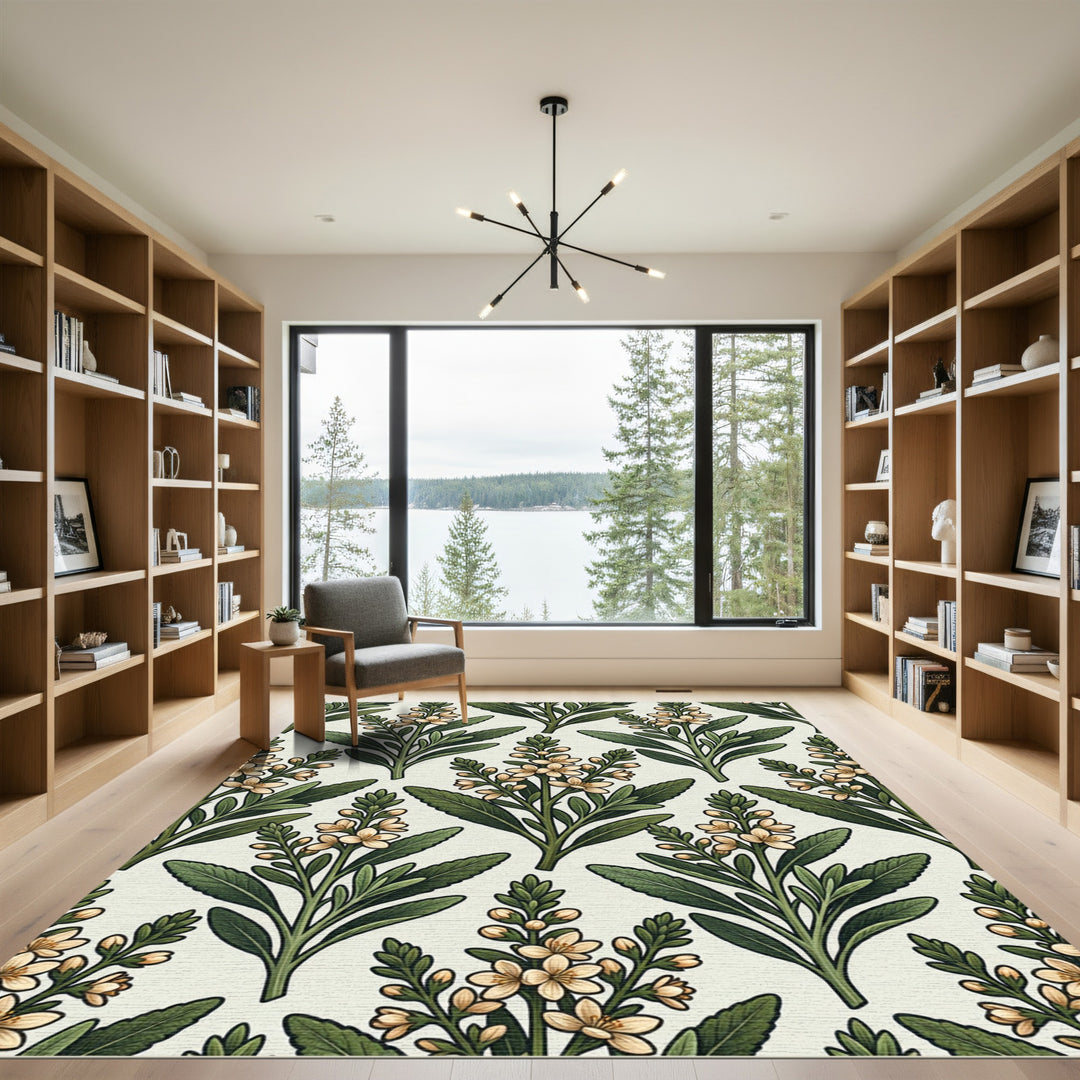 Botanical Cream Floral Leaf Rug