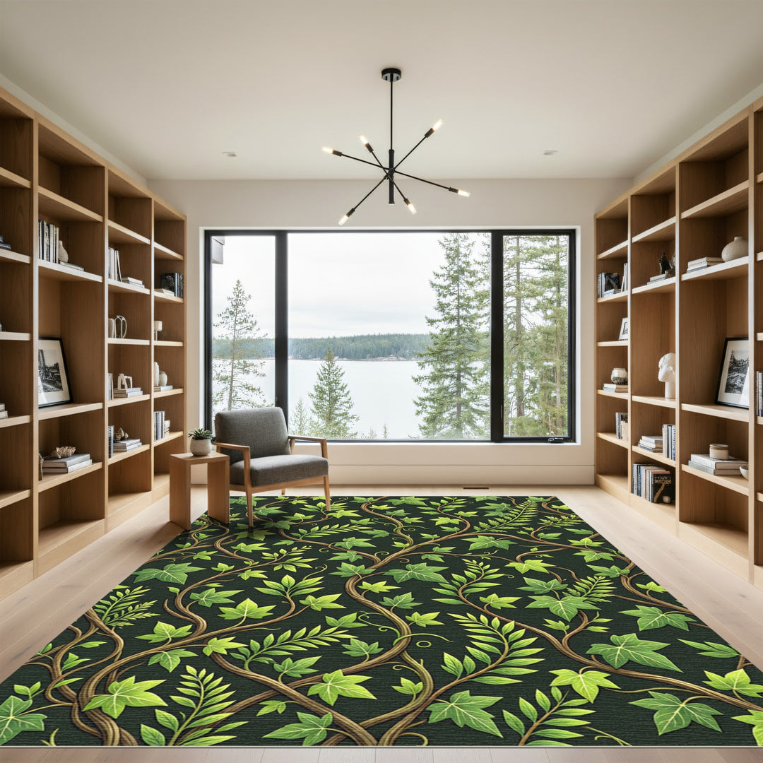 Lush Green Ivy Vine Botanical Rug