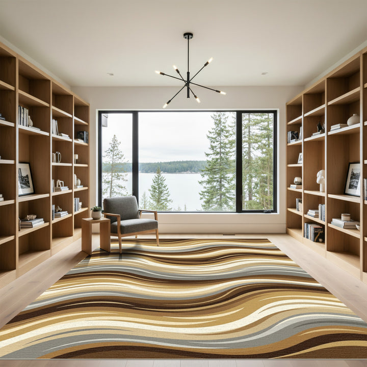 Earthy Brown Wave Abstract Rug
