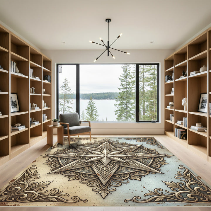 Ornate Silver Starburst Vintage Rug