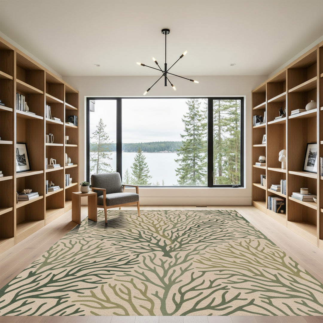 Earthy Green Branching Tree Texture Rug