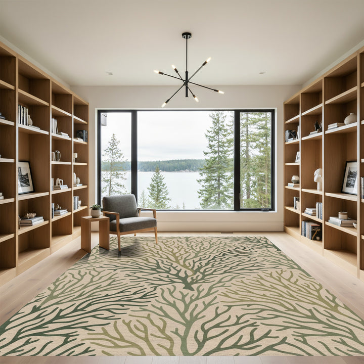 Earthy Green Branching Tree Texture Rug