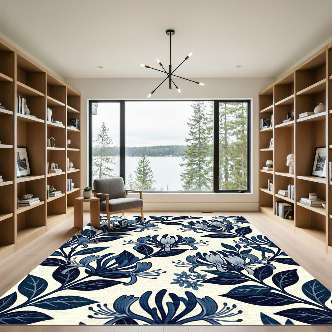 Deep Blue Honeysuckle Botanical Repeating Rug