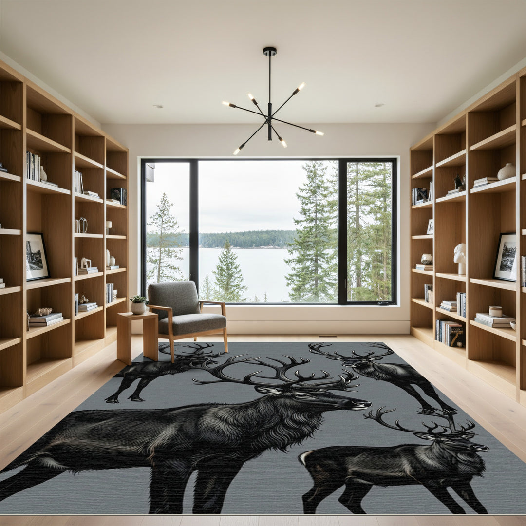 Majestic Black Reindeer Herd Composition Rug